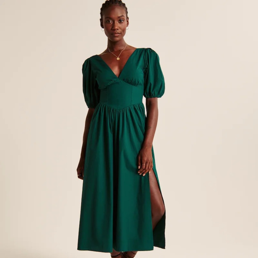 Abercrombie & Fitch Puff Sleeve Corset Midi Dress